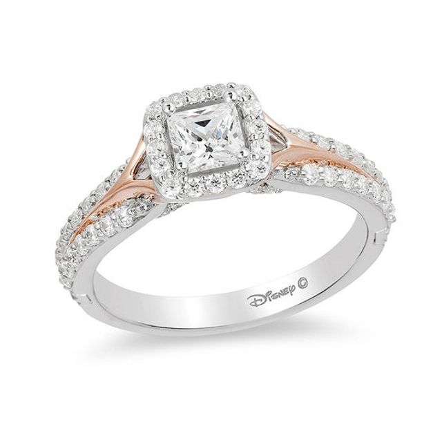 Enchanted Disney Aurora 3/4 CT. T.w. Princess-Cut Diamond Frame Engagement Ring in 14K Two-Tone Gold