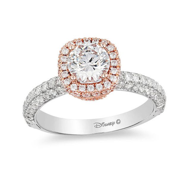 Enchanted Disney Princess 1-1/2 CT. T.w. Diamond Cushion Frame Crown Engagement Ring in 14K Two-Tone Gold