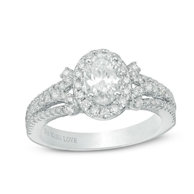 Vera Wang Love Collection 1-1/2 CT. T.w. Oval Diamond Frame Engagement Ring in 14K White Gold