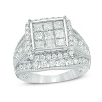 3 CT. T.w. Composite Princess-Cut Diamond Three Row Engagement Ring in 14K White Gold