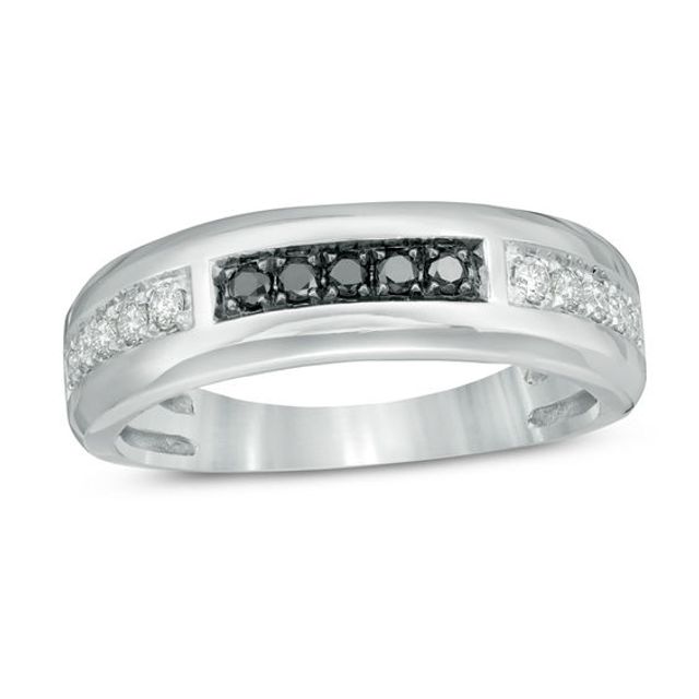 Men's 3/8 CT. T.w. Enhanced Black and White Diamond Wedding Band in 10K White Gold