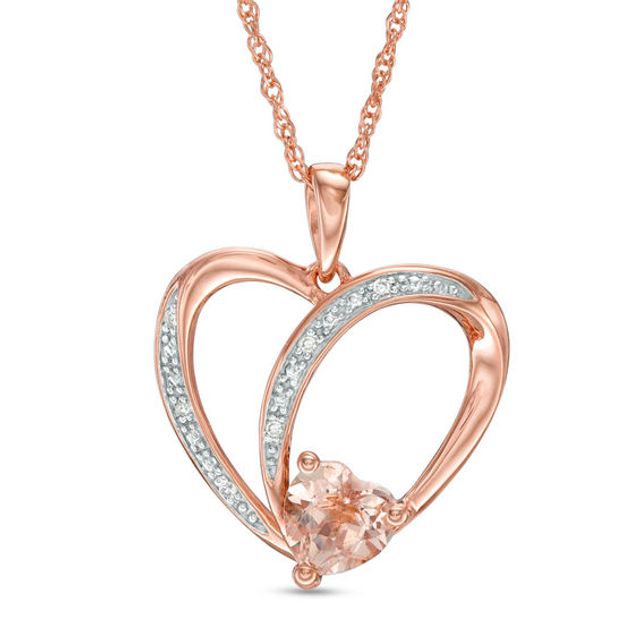 6.0mm Morganite and Lab-Created White Sapphire Heart Pendant in 10K Rose Gold