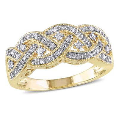 1/8 CT. T.w. Diamond Vintage-Style Braid Ring in Sterling Silver with Yellow Rhodium