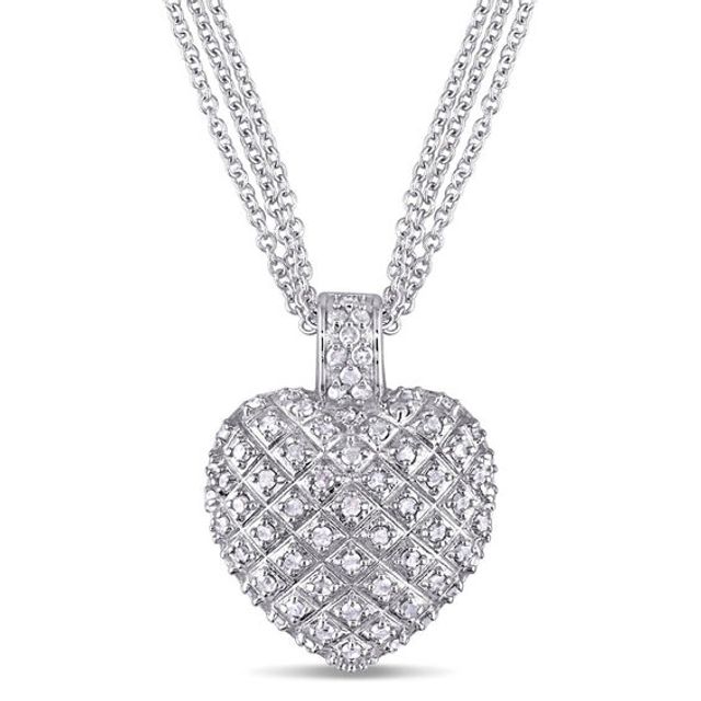 1 CT. T.w. Diamond Three Strand Heart Pendant in Sterling Silver - 17"