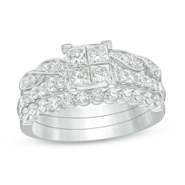 1-1/6 CT. T.w. Quad Princess-Cut Diamond Three Piece Bridal Set in 14K White Gold