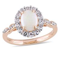 Oval Opal, White Topaz and Diamond Accent Frame Ring 14K Rose Gold