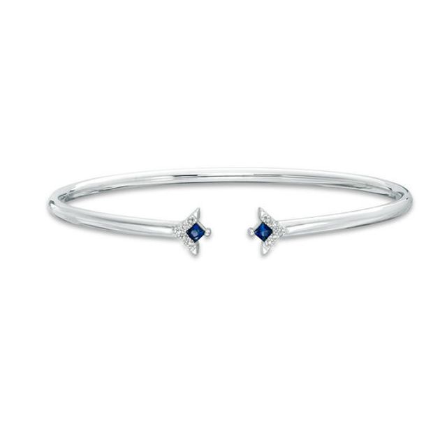 Vera Wang Love Collection Princess-Cut Blue Sapphire and Diamond Accent Flex Bangle in Sterling Silver - 7.5"