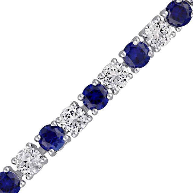 4.0mm Lab-Created Blue and White Sapphire Alternating Tennis Bracelet in Sterling Silver - 7.25"