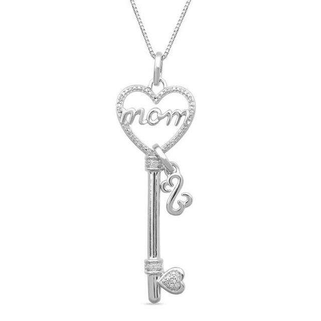 Open Hearts Family by Jane Seymourâ¢ Diamond Accent Mom Heart-Top Key Pendant in Sterling Silver