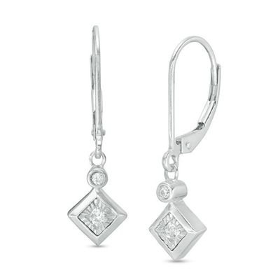 1/8 CT. T.w. Princess-Cut and Round Diamond Drop Earrings in 10K White Gold
