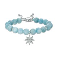 8.0mm Aquamarine Bead and Lab-Created White Sapphire Star Charm Bolo Bracelet in Sterling Silver - 9.0"