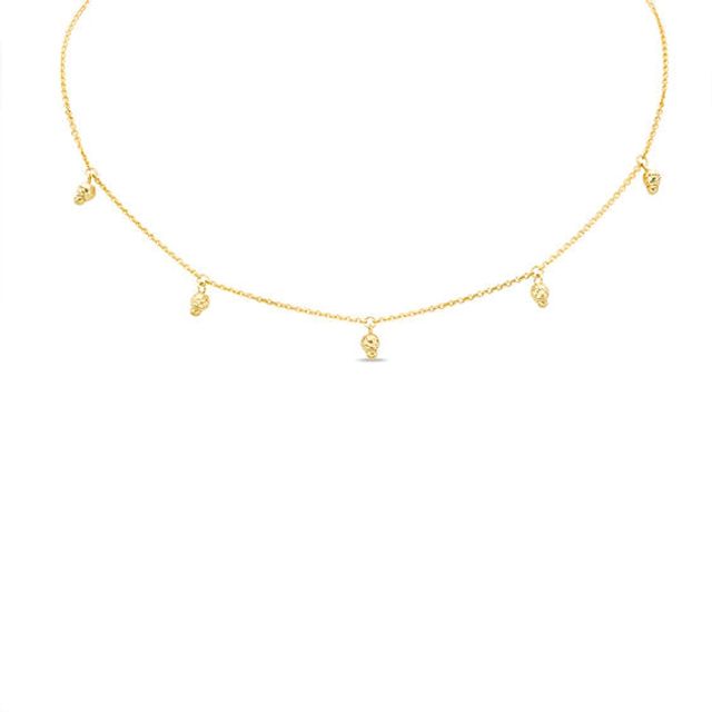 Diamond-Cut Dangle Bead Station Choker Necklace in 14K Gold - 16"