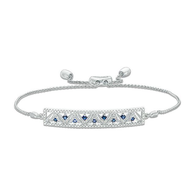 Vera Wang Love Collection 1/3 CT. T.w. Diamond and Blue Sapphire Chevron Bolo Bracelet in 14K White Gold - 8.0"