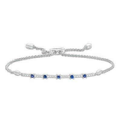 Vera Wang Love Collection Blue Sapphire and 1/6 CT. T.w. Diamond Station Bolo Bracelet in Sterling Silver - 8.0"