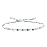 Vera Wang Love Collection Blue Sapphire and 1/6 CT. T.w. Diamond Station Bolo Bracelet in Sterling Silver - 8.0"