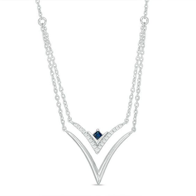 Vera Wang Love Collection Blue Sapphire and 1/15 CT. T.w. Diamond Double Strand Necklace in Sterling Silver - 19"
