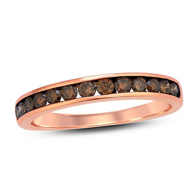 1/4 CT. T.w. Champagne Diamond Channel-Set Anniversary Band in 10K Rose Gold with Black Rhodium