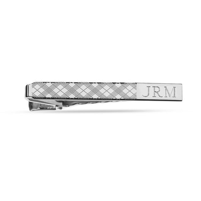 Men's Engravable Plaid Pattern Tie Bar in Sterling Silver (3 Initials)