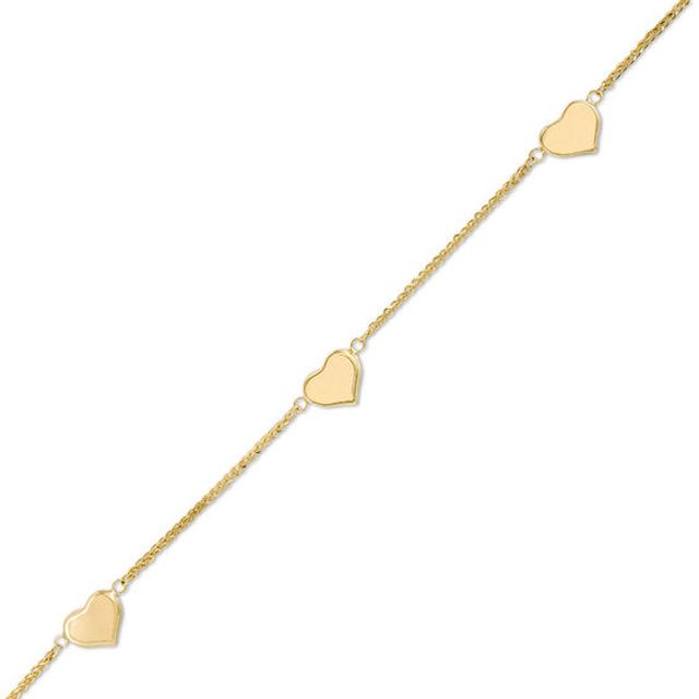 Triple Heart Station Bracelet in 10K Gold - 7.5"