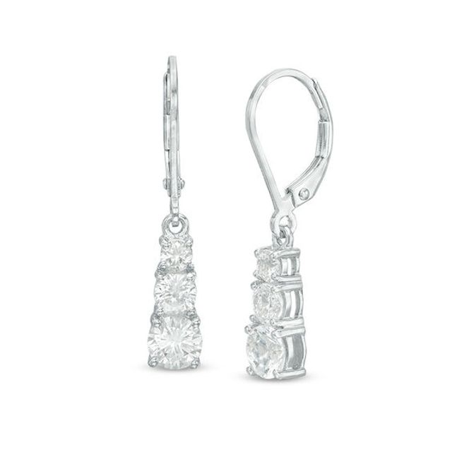 Lab-Created White Sapphire Three Stone Drop Earrings in Sterling Silver