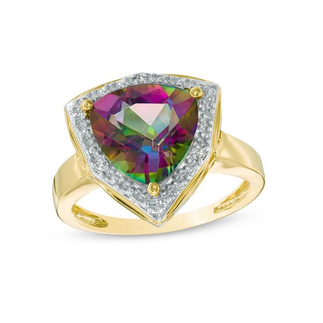 10.0mm Trillion-Cut Mystic FireÂ® Topaz and Diamond Accent Frame Ring in 10K Gold