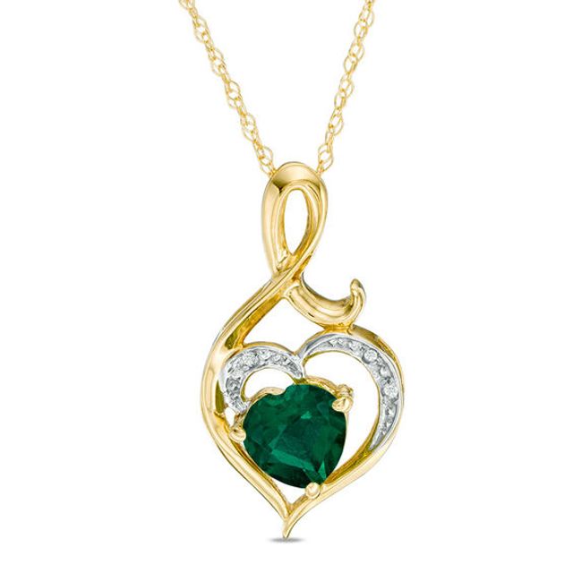 6.0mm Heart-Shaped Lab-Created Emerald and Diamond Accent Swirl Heart Pendant in 10K Gold