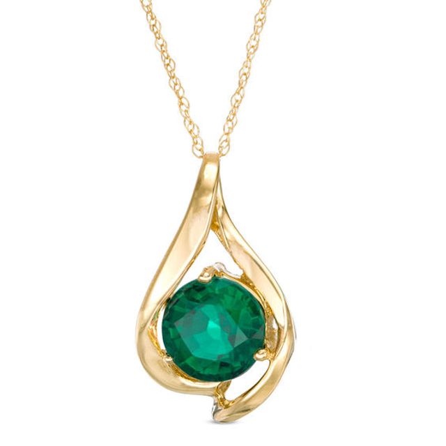 8.0mm Lab-Created Emerald Teardrop Pendant in 10K Gold