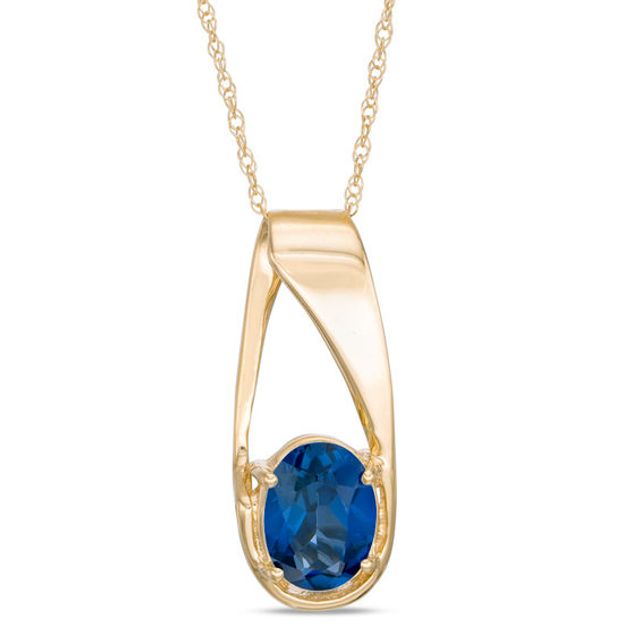 Oval Lab-Created Blue Sapphire Pendant in 10K Gold