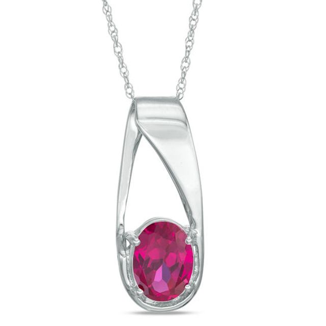 Oval Lab-Created Ruby Pendant in 10K White Gold