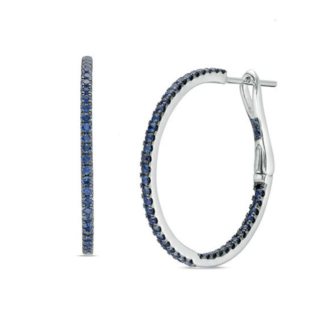 Blue Sapphire Inside-Out Hoop Earrings in 10K White Gold