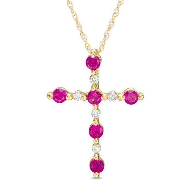 Lab-Created Ruby and Diamond Accent Cross Pendant in 10K Gold
