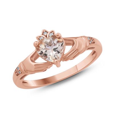 6.0mm Heart-Shaped Morganite and Diamond Accent Claddagh Ring in 10K Rose Gold