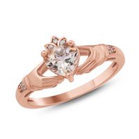 6.0mm Heart-Shaped Morganite and Diamond Accent Claddagh Ring in 10K Rose Gold