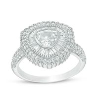 6.0mm Trillion-Cut Lab-Created White Sapphire Double Frame Ring in Sterling Silver