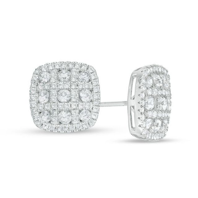 Lab-Created White Sapphire Cushion Composite Stud Earrings in Sterling Silver