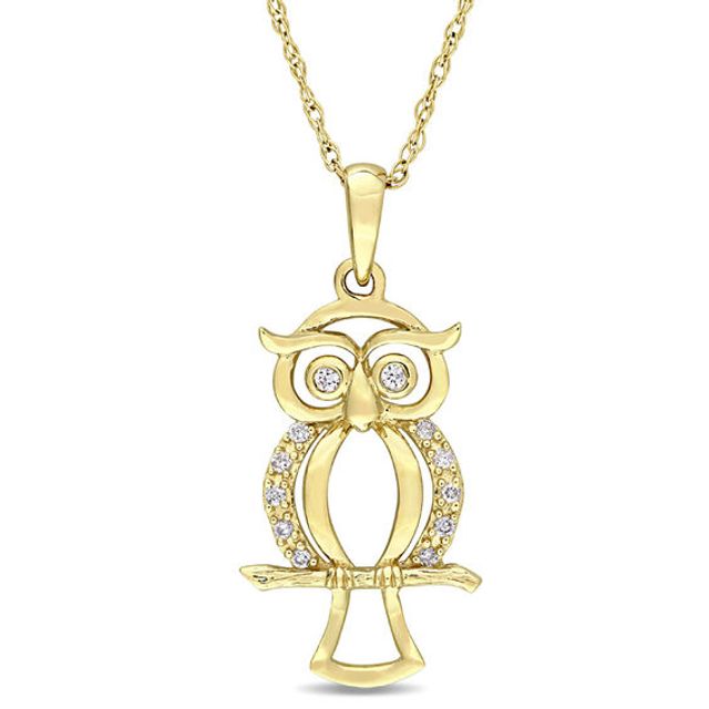 Diamond Accent Owl Pendant in 10K Gold - 17"