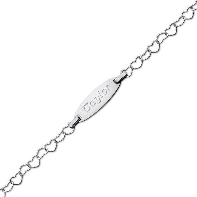 Child's Name ID Heart Link Bracelet in Sterling Silver (1 Line) - 6.0"