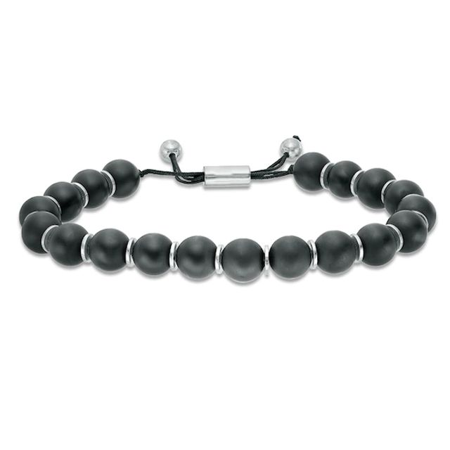 Men's 10.0mm Onyx Bead Bolo Bracelet in Sterling Silver - 10"