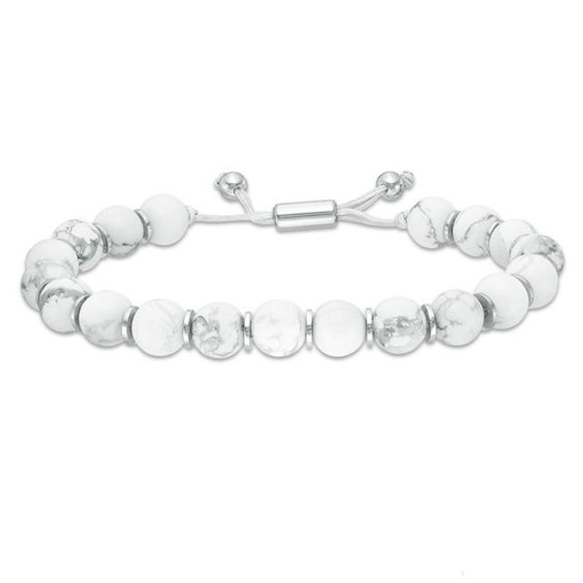 10.0mm Howlite Bead Bolo Bracelet in Sterling Silver - 10"