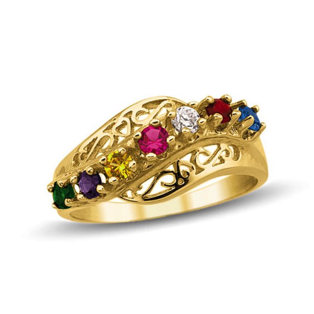 Mother's Birthstone Scroll Ring (3-7 Stones)