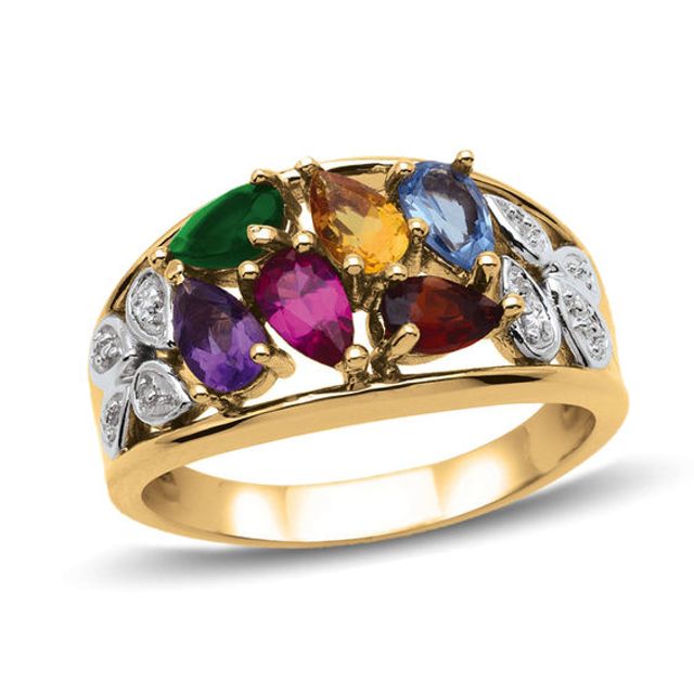 Mother's Pear-Shaped Birthstone and Diamond Accent Cluster Ring (6 Stones)