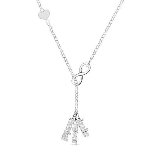 Mother's Name Charm with Heart Station Infinity Lariat-Style Necklace in Sterling Silver (3 Names)