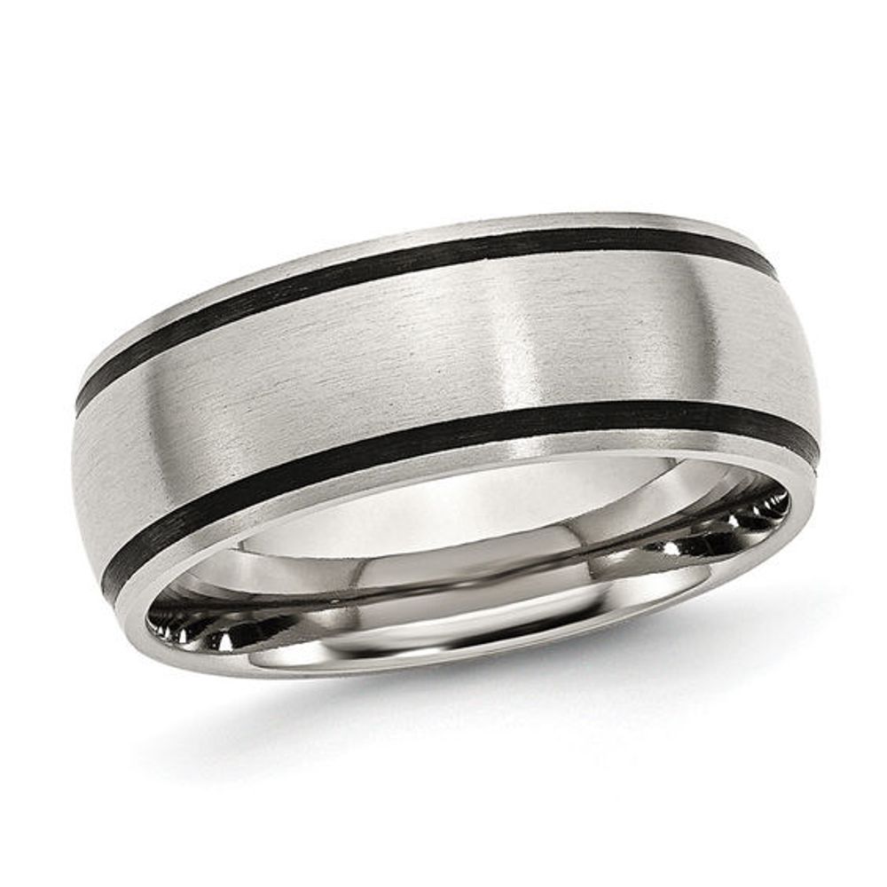 Men's 8.0mm Black Accent Striped Brushed Wedding Band Stainless Steel