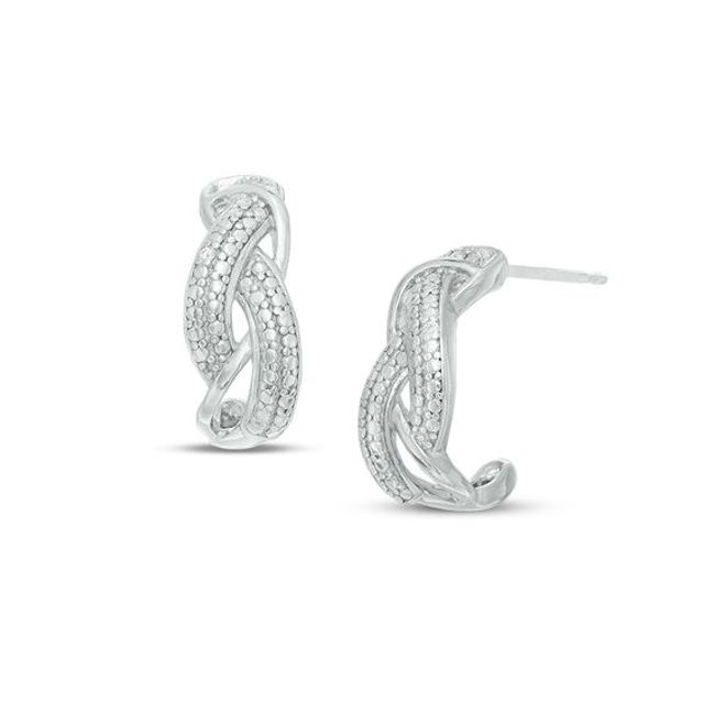 Diamond Accent Braided J-Hoop Earrings in Sterling Silver