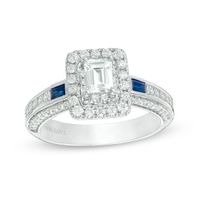 Vera Wang Love Collection 1-1/5 CT. T.w. Emerald-Cut Diamond and Blue Sapphire Engagement Ring in 14K White Gold