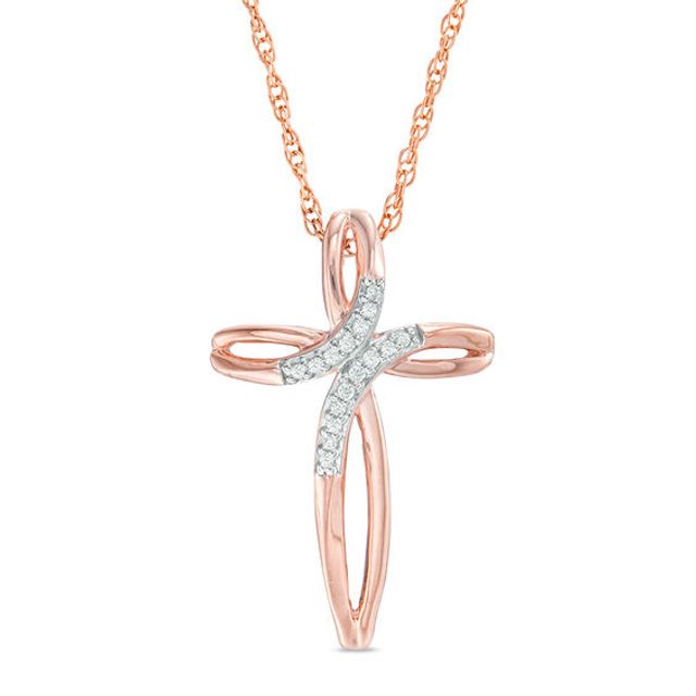 1/20 CT. T.w. Diamond Loop Cross Pendant in Sterling Silver with 14K Rose Gold Plate