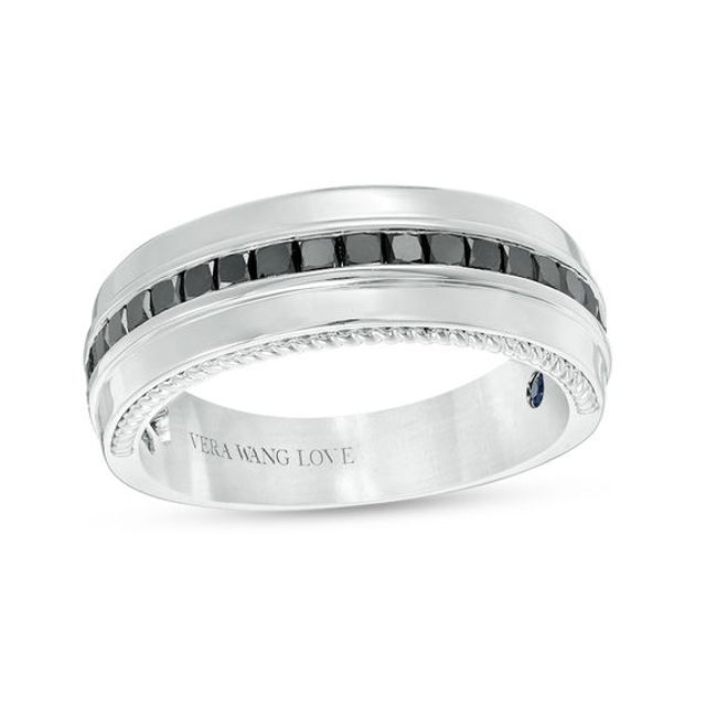 Vera Wang Love Collection Men's 3/4 CT. T.w. Square-Cut Black Diamond Wedding Band in 14K White Gold