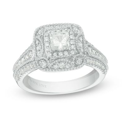 Vera Wang Love Collection 1 CT. T.w. Princess-Cut Diamond Frame Vintage-Style Engagement Ring in 14K White Gold