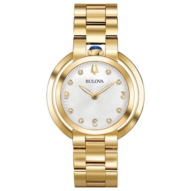 Ladiesâ Bulova Rubaiyat Diamond Accent Gold-Tone Watch with Silver-White Dial (Model: 97P125)
