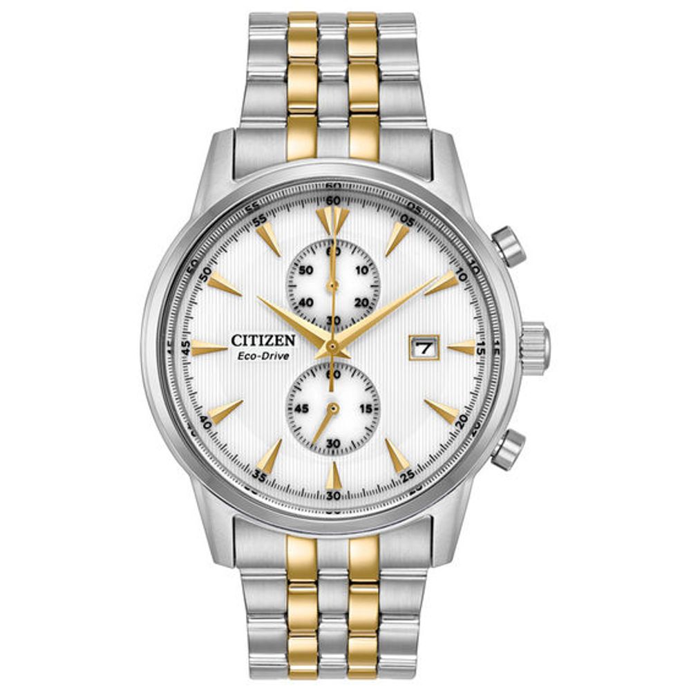 Men's Citizen Eco-DriveÂ® Corso Chronograph Two-Tone Watch with White Dial (Model: Ca7004-54A)